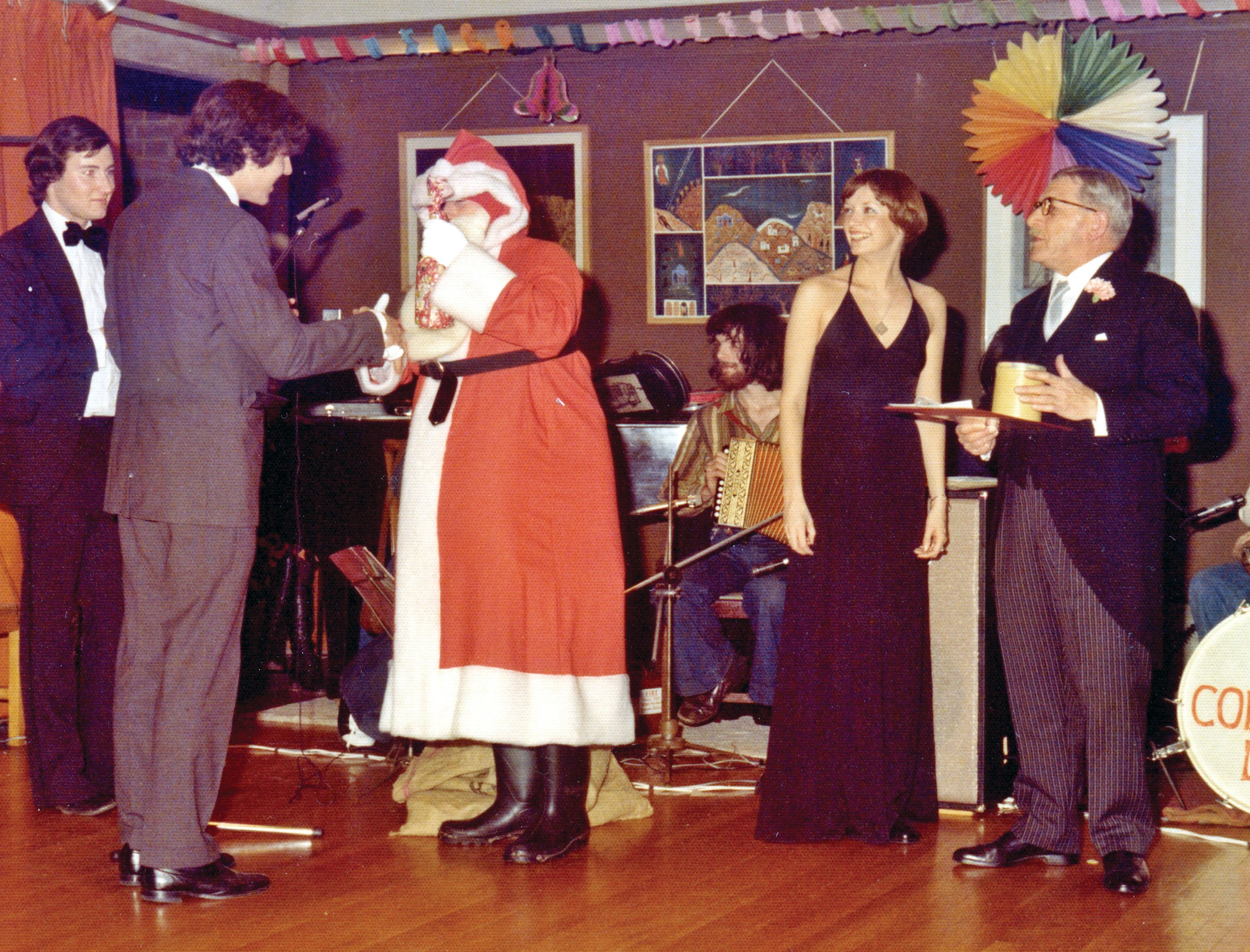 Leckhampton Christmas Ball images courtesy of Ian Shaw (m.1974), dressed here as Santa. Head Porter Mr Jaggard served as Master of Ceremonies.