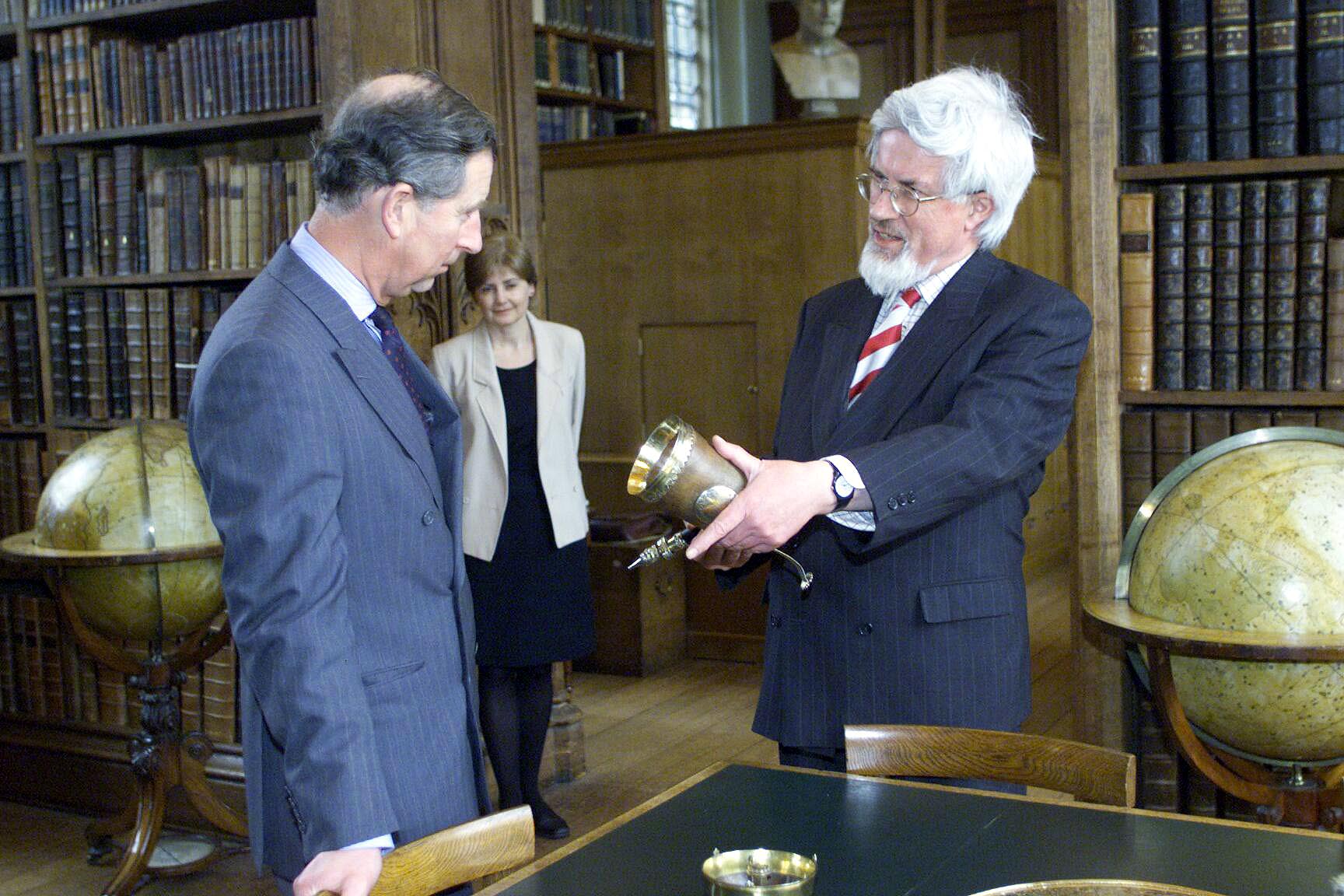 Showing the aurochs horn to the King (then Prince Charles).