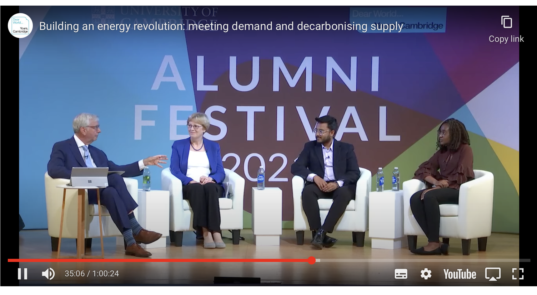 Alison on a panel discussing alternative energy at the 2021 Alumni Festival.