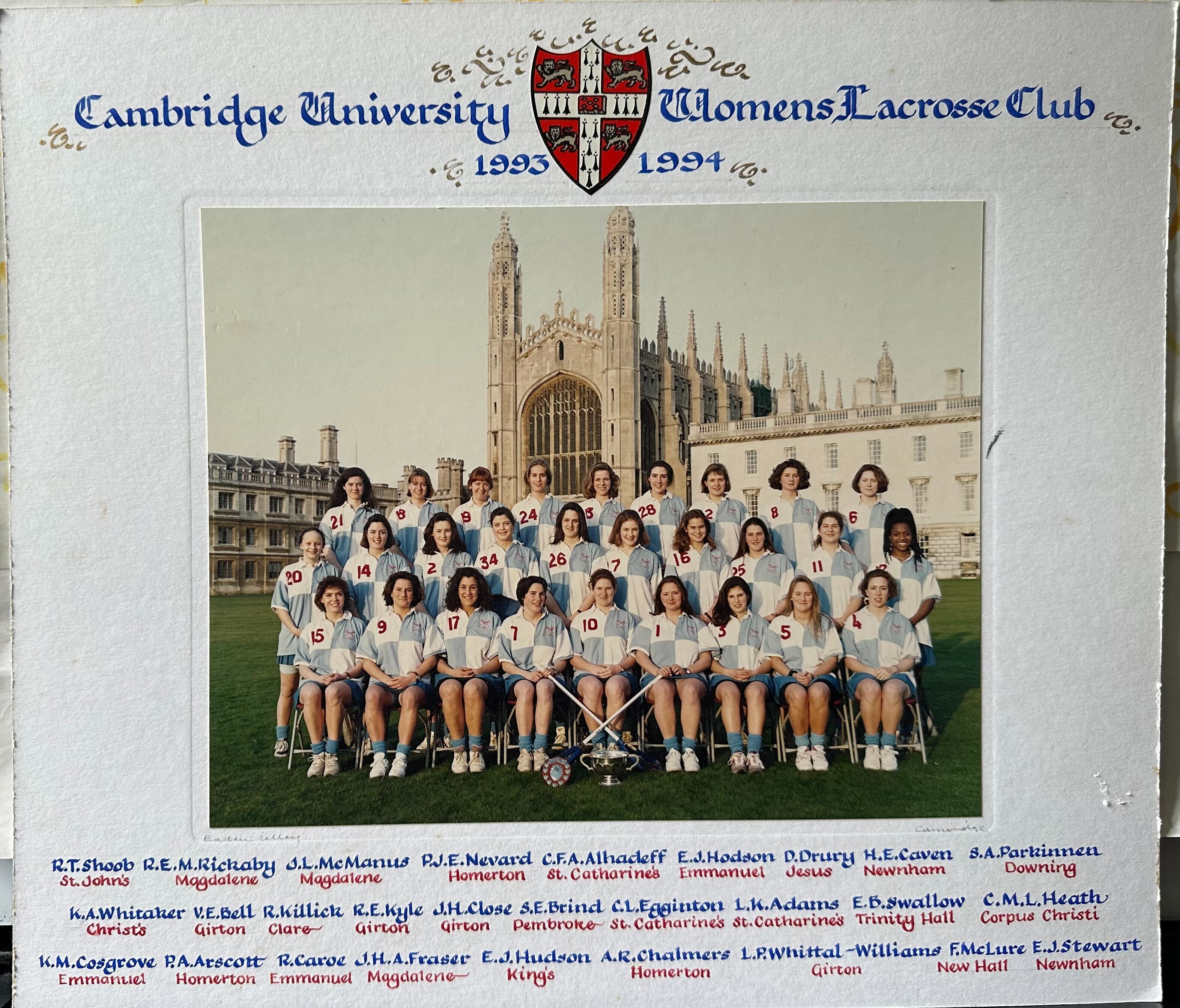 Caroline (middle row, far right) was a member of the University Women's Lacrosse Club.