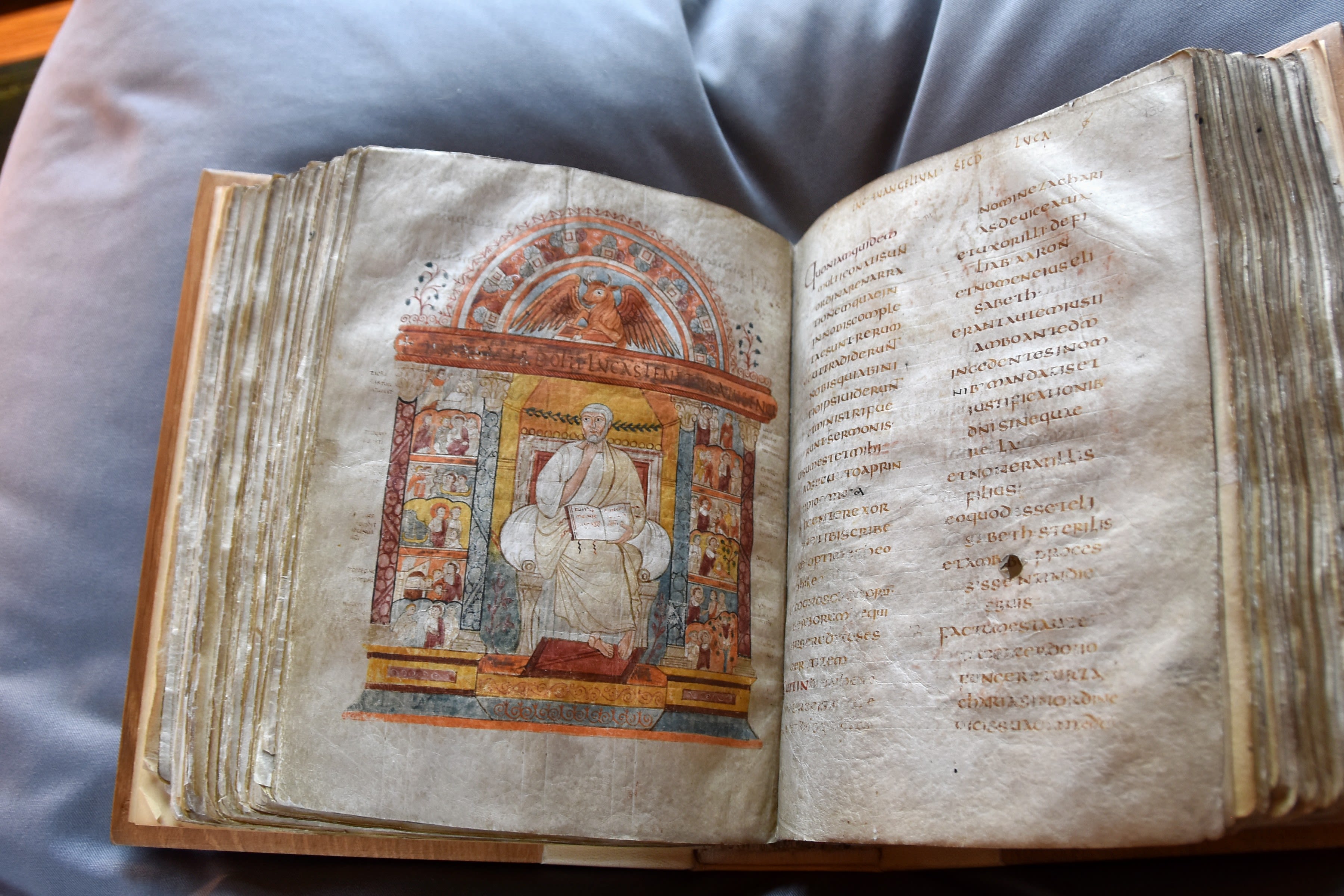 At one time each of the four Gospels would have had a frontispiece depicting its author, but the sole remaining image is of Luke.