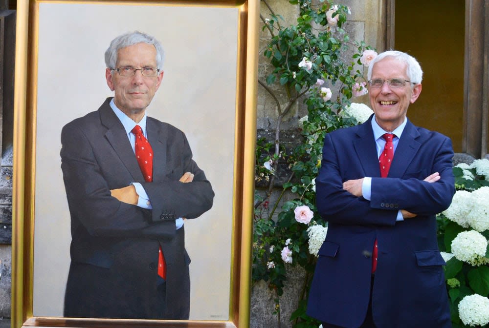 With his portrait at Magdalen College, Oxford, where David Clary was Master for 15 years.