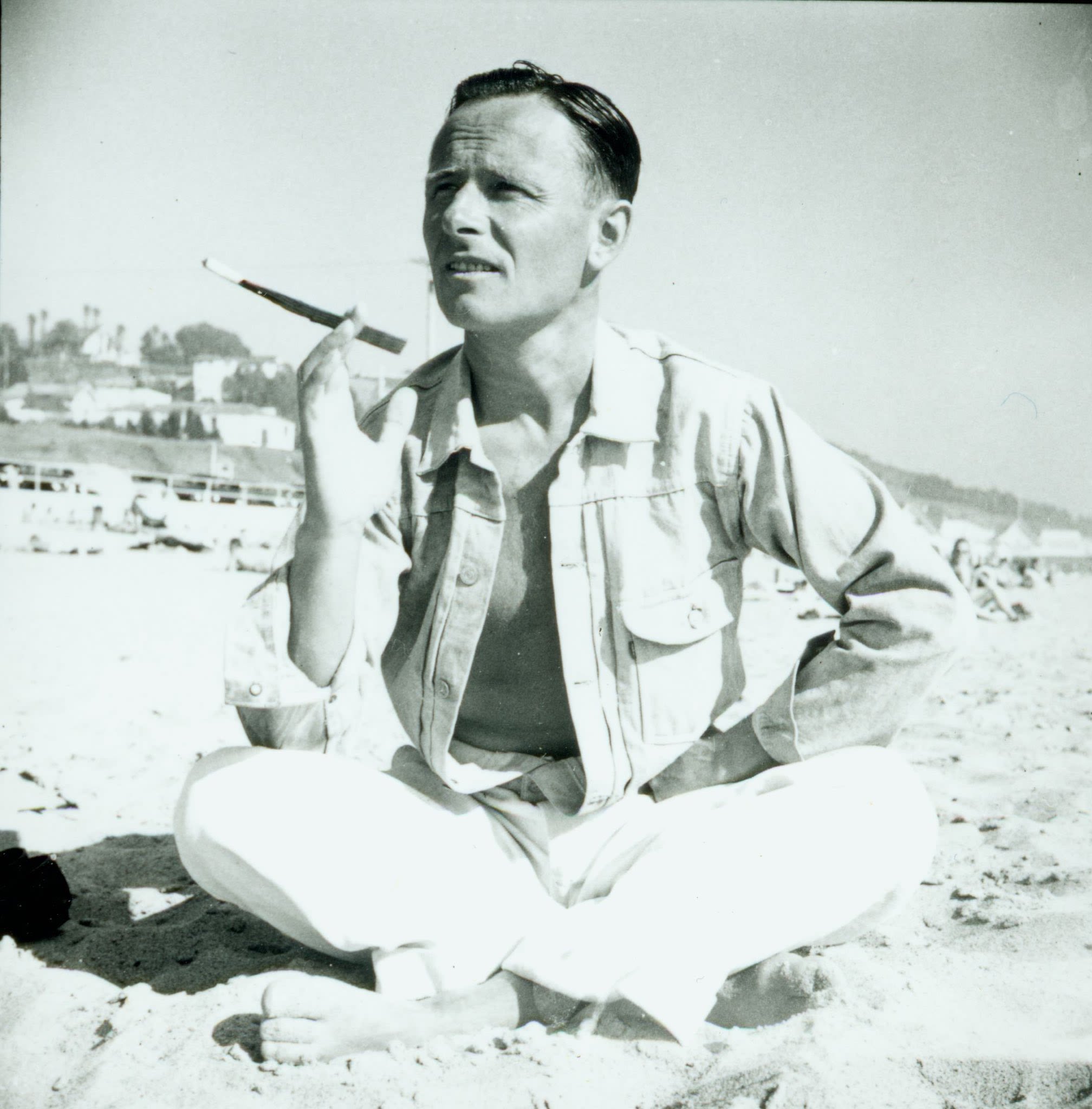 Christopher Isherwood on the beach in California.