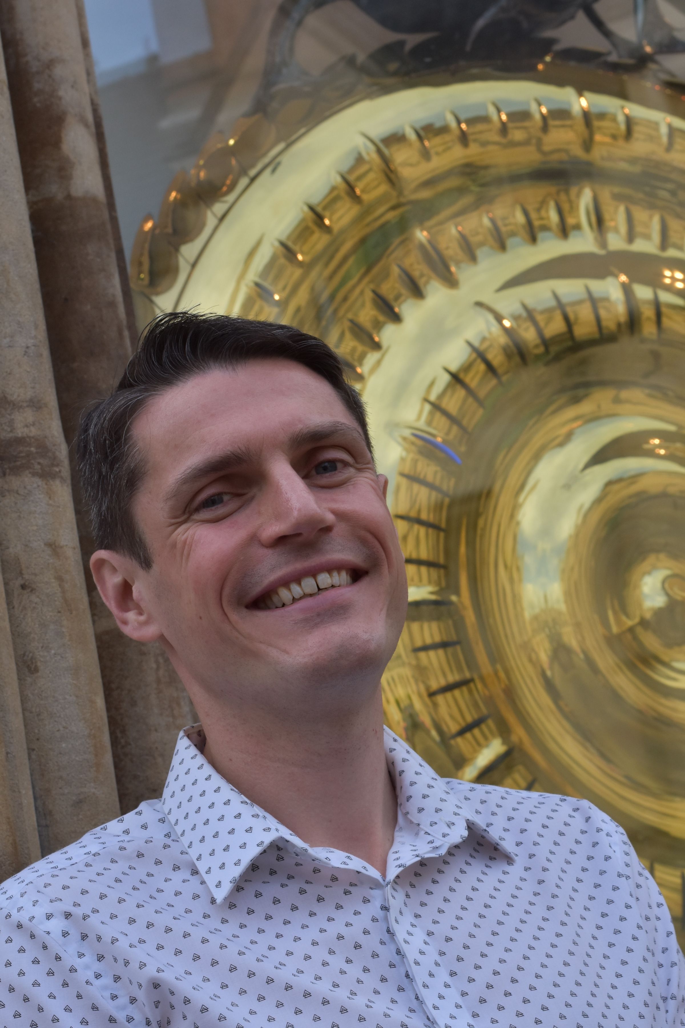 Ewan St. John Smith with the Corpus Chronophage Clock